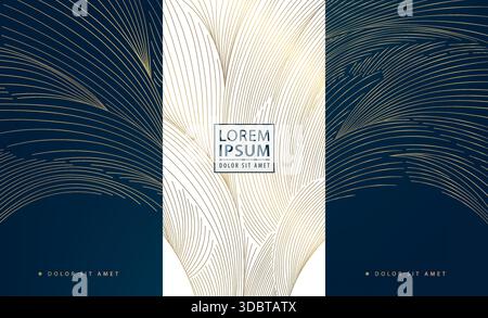 Elegant abstract gold wave pattern, flowing lines, new year firework. Luxury Japanese vector design with rich texture, wine and perfume labels Stock Vector