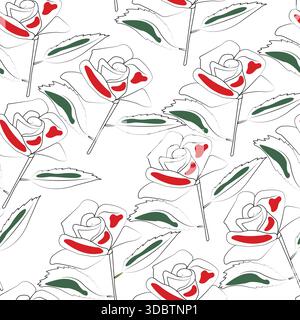 Seamless pattern with outlined draw of a rose in minimalist style Stock Vector