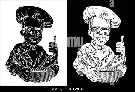 Chef Baker Bread Loaves Basket Bakery Illustration Stock Vector