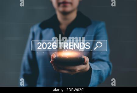 Trends 2026 year concept, trends in 2026 with a loading bar, trends of SEO 2026, trend for marketing monitor, business planning in new year, finding Stock Photo