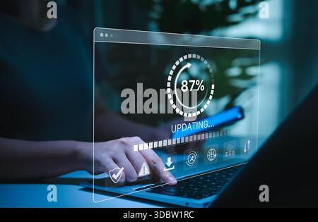Software update or operating system, update software application upgrade technology concept. updating progress bar, installing app patch, new version Stock Photo