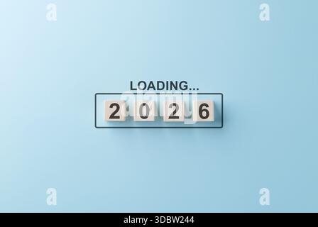 Loading 2026 New Year Progress Concept. Wooden blocks 2026 with the word Loading transition, planning, and preparation for 2026. business strategy, Stock Photo