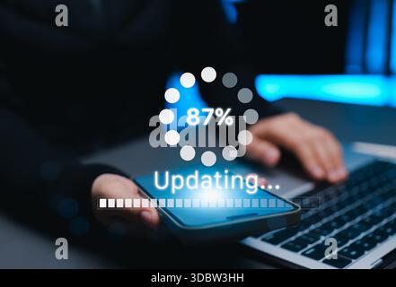 Software update or operating system, update software application upgrade technology concept. updating progress bar, installing app patch, new version Stock Photo