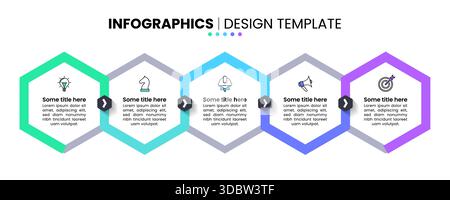 Infographic template with icons and 5 options or steps. Hexagons. Can be used for workflow layout, diagram, banner, webdesign. Vector illustration Stock Vector