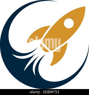 Rocket Circle Launch Logo Design Icon Vector Template Stock Vector