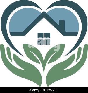 Heart Home Hand Leaf Care Logo Design Template Vector Icon Stock Vector
