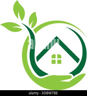 Home Leaf Circle Eco Logo Design Template Vector Icon Stock Vector