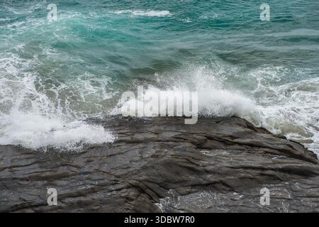 Ocean waves braking on a rock at Muriwai, North Island, New Zealand Stock Photo