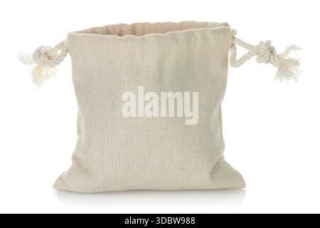 Open cotton pouch, isolated on a transparent background, full focus stacking for sharp texture and clear detail Stock Photo