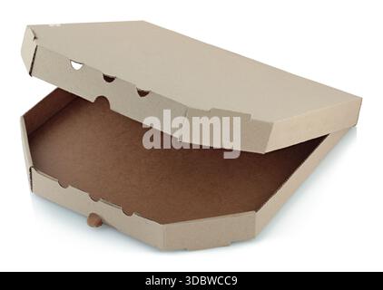 Open Craft pizza box isolated on a transparent background. Cardboard packaging for delivery or branding design, eco-friendly and perfect for restauran Stock Photo