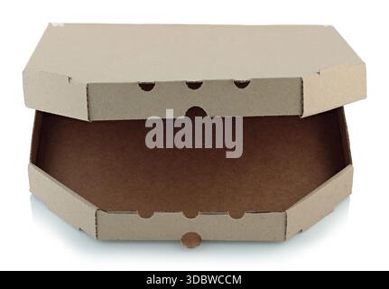 Open Craft pizza box isolated on a transparent background. Cardboard packaging for delivery or branding design, eco-friendly and perfect for restauran Stock Photo