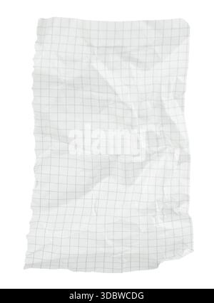 Crumpled squared notebook sheet isolated on a transparent background. Wrinkled paper texture, perfect for design, mockups, and creative projects Stock Photo