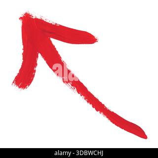 Hand-painted red curved arrow made with brush strokes, isolated on a ...
