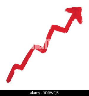 Hand-drawn red arrow showing investment or stock market growth, drawn with paint, isolated on a transparent background. Perfect for finance, business, Stock Photo