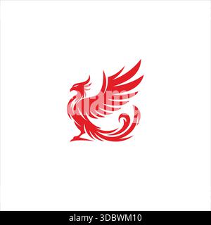 A majestic phoenix, its wings spread wide, embodying transformation and strength in bold red Stock Vector