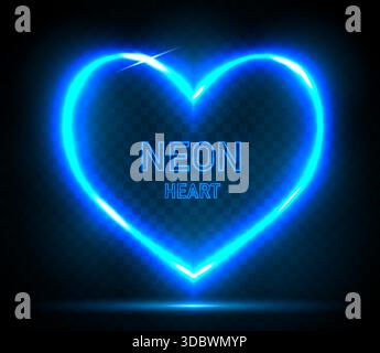 Blue neon heart-shaped frame, heart shape on dark background. Stock Vector