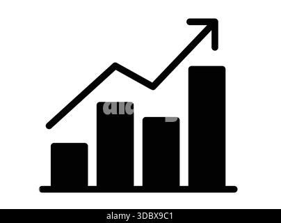 Simple and clean growth chart icon featuring a rising trend and bar graph, perfect for representing business performance and data analytics in profess Stock Vector