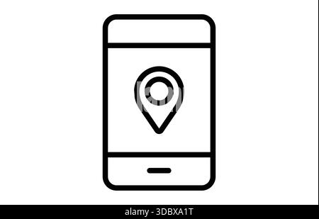 A simple line illustration of a smartphone displaying a location pin symbol, ideal for representing navigation, mapping services, and mobile technolog Stock Vector