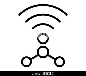 Abstract symbol representing wireless connectivity with nodes and signal waves. Ideal for showcasing technology, communication, and network concepts i Stock Vector