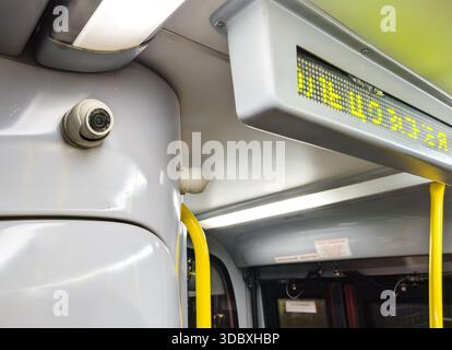 CCTV cameras inside a city bus Stock Photo