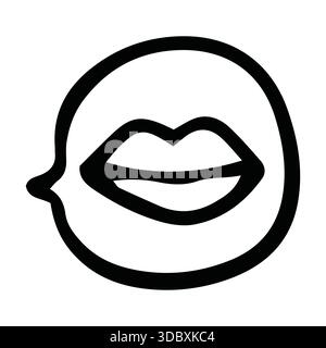 Social Media Chat Icon with Emoji Hand Drawn, Black and White, Thick Lines Stock Vector