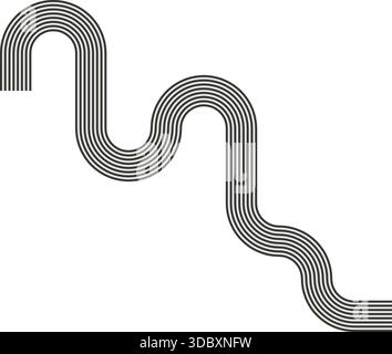Striped path forming a freeform structure with wave motion and continuous curvature. Stock Vector