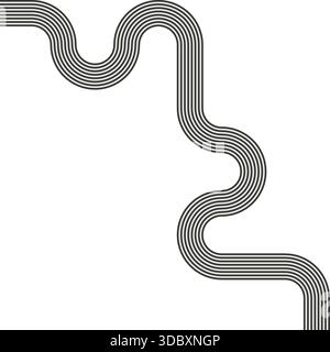Striped path presenting square turns with wave-based movement and curvature. Stock Vector