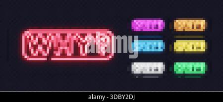 A colorful collection of neon why signs glows with intense light and brings a curious tone. Smooth lines and bright hues give the set a lively and Stock Vector