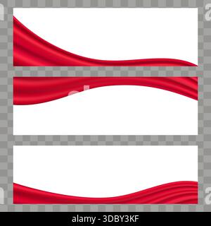 Set of red wavy borders on white background. Elegant curves, waves for web header, advertisement, and social media cover. Editable vector illustration Stock Vector