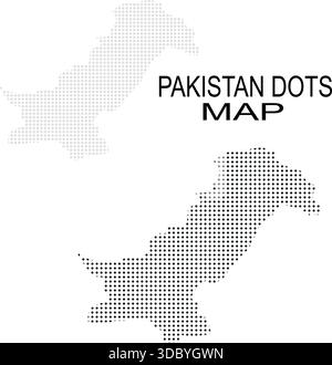 Modern minimalist graphic concept featuring the geopolitical outline of Pakistan, intricately designed using a unique dot pattern Stock Vector