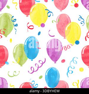 Colorful balloons seamless pattern. Vector party celebration background with confetti Stock Vector