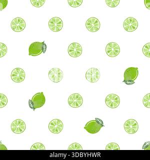 Seamless polka dot pattern with watercolor lime fruit slices Stock Vector