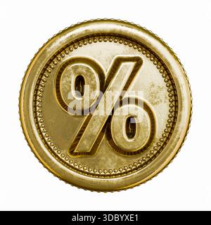 Golden aged coin Percent sign 3D rendering illustration isolated on white background Stock Photo