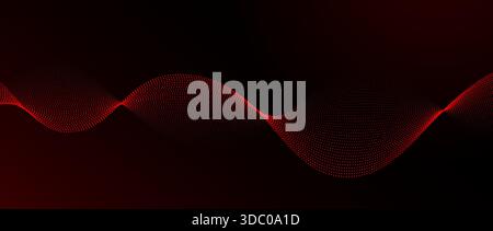 Red dotted wave pattern background. Dark red flowing particles concept. Tech halftone curved lines wallpaper for science banner, technology poster, presentation, booklet, flyer. Vector illustration Stock Vector
