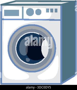 Modern front load washing machine in flat vector style with cool blue and gray tones Stock Vector