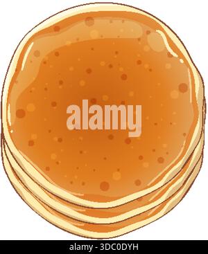 Vector illustration of golden pancakes stack with syrup, top-down view, soft shading, warm tones Stock Vector