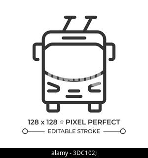 Trolleybus pixel perfect line icon Stock Vector