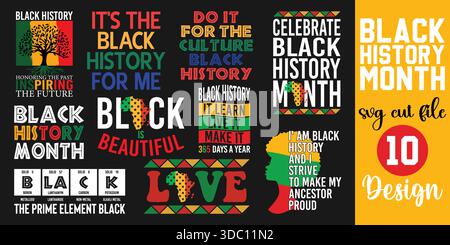 Black History Month SVG Cut File Bundle – Afrocentric Typography T-Shirt Design Stock Vector