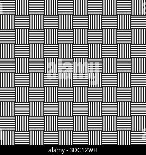 Seamless Black and White Geometric Pattern Optical Illusion Effect and Basket Weave Grid Texture for Modern Background and Digital Paper and Stylish G Stock Vector