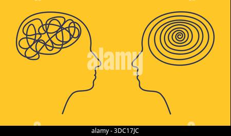 Brain chaos visualization for psychology and therapy topics. Stock Vector