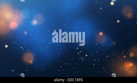 Abstract background deep blue and dark tones, illuminated by soft, glowing orange and bright blue bokeh lights. magical, festive template for Christma Stock Vector