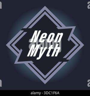 Dark square with luminous layered diamond frames highlighting the words Neon Myth in bold type Stock Vector
