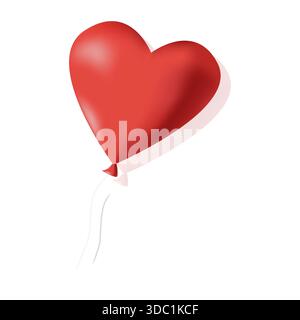 Red heart-shaped balloon with soft shadow on white background. Romantic illustration for Valentines Day, love concept, wedding design Stock Photo