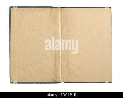 Open book showing aged blank paper texture with a visible crease, on a transparent background Stock Photo