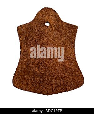 Brown suede leather tag with a hole at the top, placed on a transparent background Stock Photo