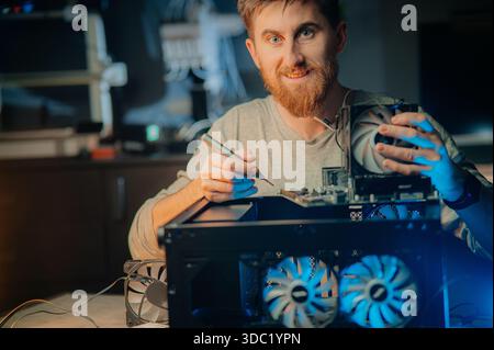 Installing or repair the air cooling system of the personal computer processor. Stock Photo