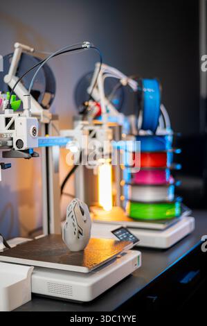 color plastic PLA and ABS filament for printing on a 3D printer Stock Photo