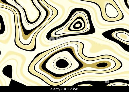 Abstract digital illustration with flowing contour lines forming organic shapes in yellow, cream, beige and black. Decorative background for modern de Stock Photo