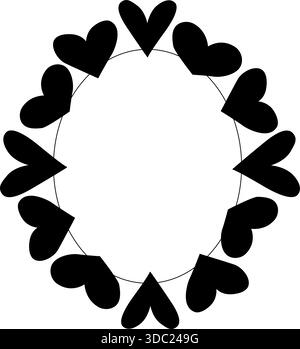 Black hearts Frame oval Valentine's Day. Vector graphic line black and white illustration. For poster, invitation, backdrop, ad, sale promotion, print Stock Vector