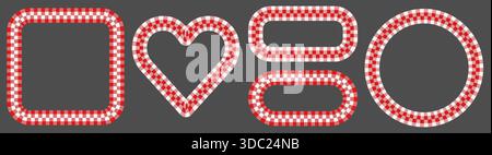Red and white buffalo plaid vector frames, heart, circle and square borders with winter checked pattern Stock Vector